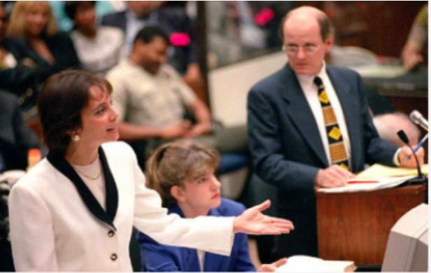 Marcia Clark and Blasier OJ criminal trial Prosecutor Marcia Clark and Bob at the podium during criminal trial